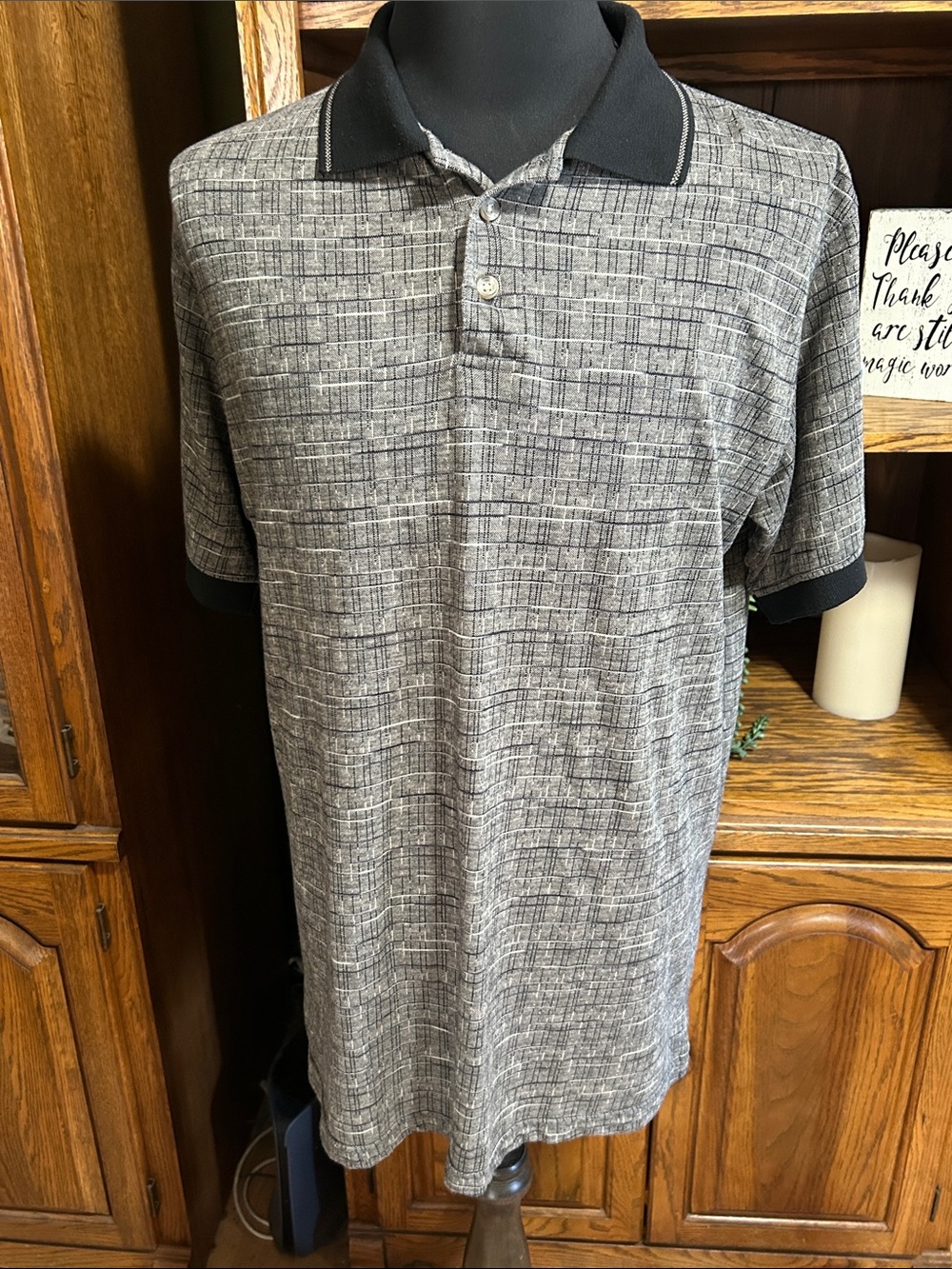 Northcrest Gray Textured Polo with Black Collar Medium